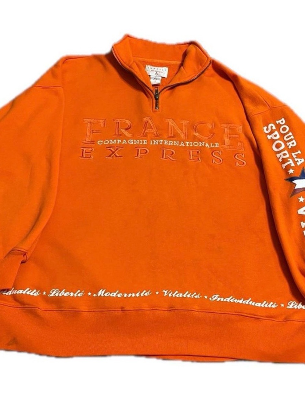 Vtg 90's Men’s Express Athletique Orange France 1/2 Zip Sweatshirt Size XL